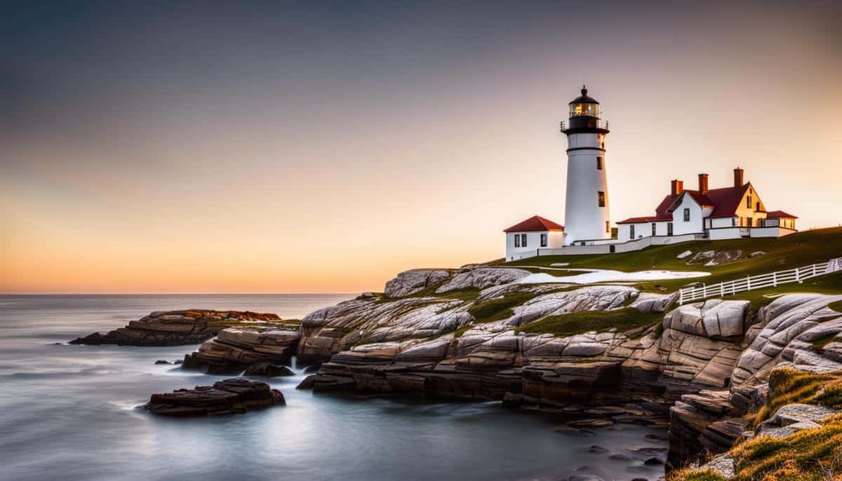 Image of Beavertail Lighthouse showcasing its white and brown exterior