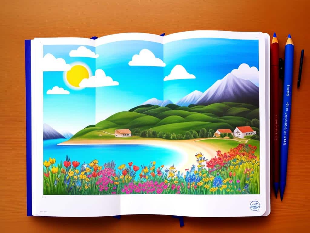 A travel journal with colorful drawings and stickers, capturing the essence of a child's travel experience.