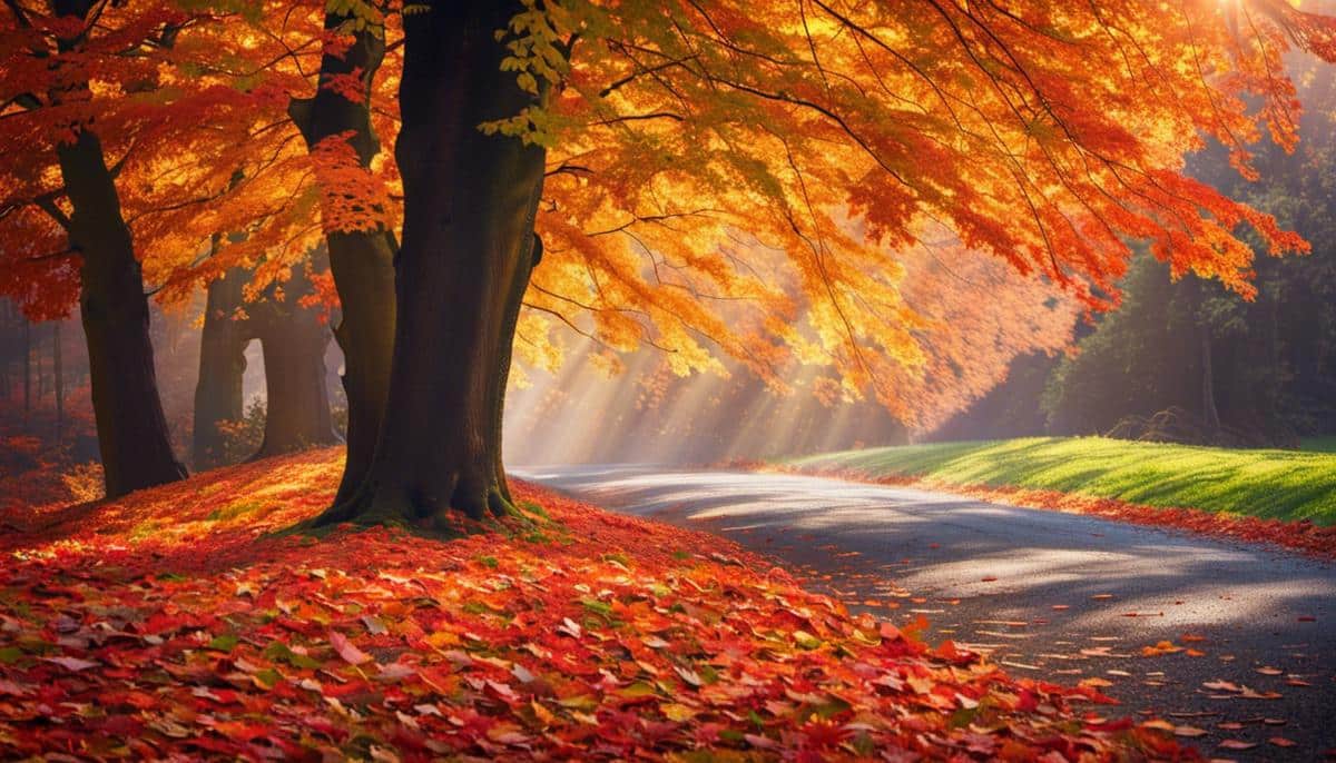 Image of vibrant autumn leaves covering the ground