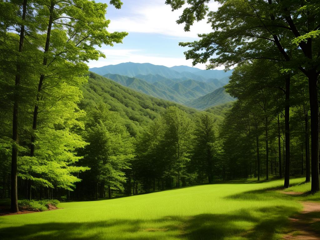 A beautiful view of the Great Smoky Mountains surrounded by trees and nestled in nature.