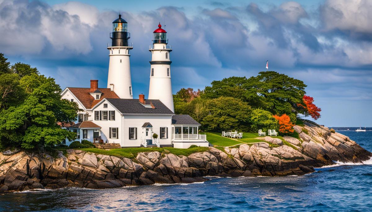 Image of lighthouse cruise showing a picturesque view of Rhode Island lighthouses